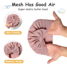 ZURLEFY 6 sombreros elásticos para bebé, turbante para bebés y niñas, sombrero recién nacido con lazos para niñas, gorras de bebé, sombrero de bebé, 20, 12 meses