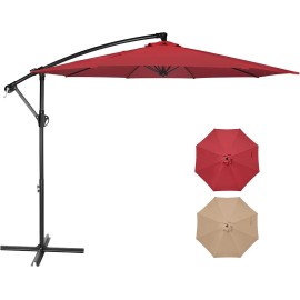 Simple10ft Heavy-Duty Cantilever Offset Patio Umbrella, Outdoor Hanging Umbrella - Red
