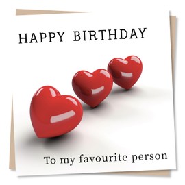 Beautiful Three Red Hearts Happy Birthday Card - Special Card For Your Favourite Person - Sincere - Heartfelt Greetings Wish for Women, Men - Made in UK