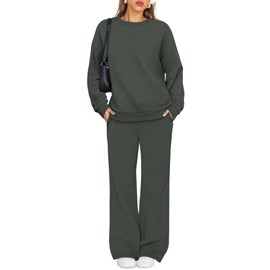XIEERDUO Two Piece Sets for Women Early Fall Fashion Sweat Set Lounge Sets for Women 2 Piece Airport Outfits 2025 Wide Leg Sweatpants Pajama Set Casual Grey M