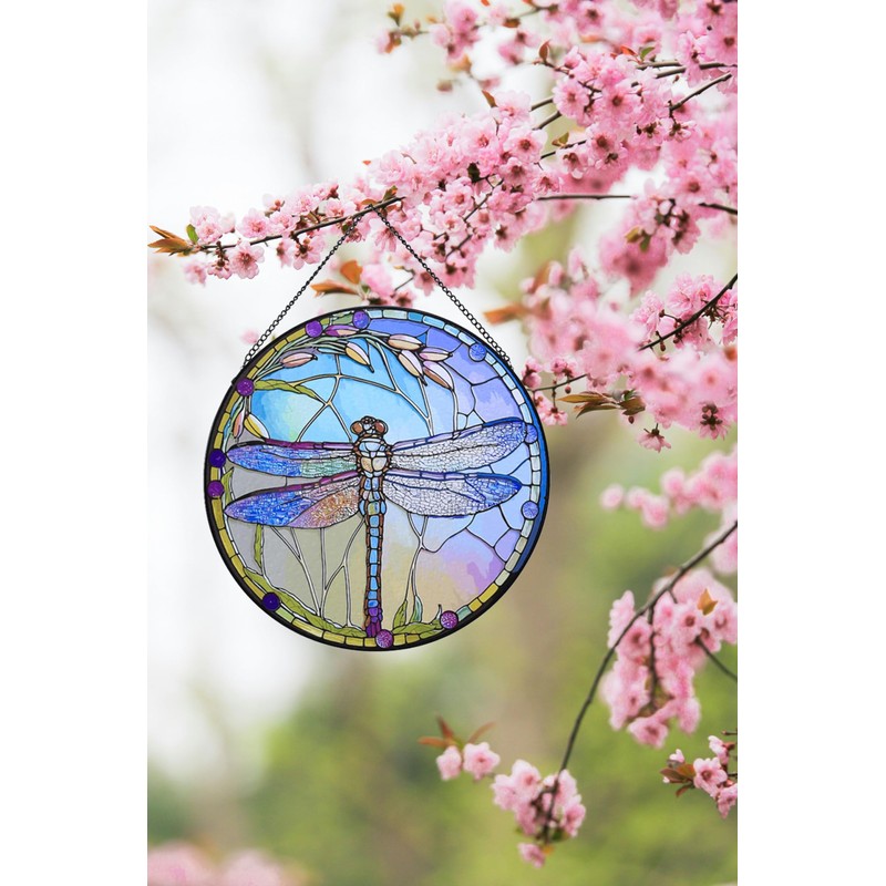 Stained Glass Window Hanging,Large Dragonfly Suncatcher,12 inch Stained Glass Suncatcher,Dragonfly