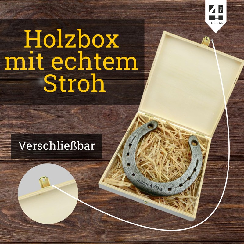4you Design Real Horseshoe in Wooden Gift Box Farewell with
