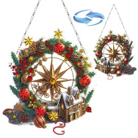 Lebartm DIY Diamond Pendant Ornament Christmas Special Shaped Crystal Diamond Art Painting Hanging Double Sided Pattern Single Sided Drill for Home Garden Wall Door Decor-Wreath02