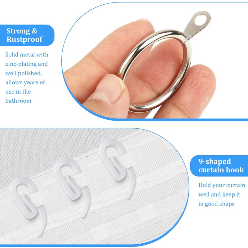 Curtain Rings, 24pcs Metal Curtain Ring with 24pcs Hooks, Drape