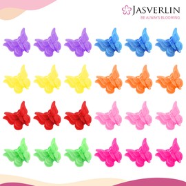 JASVERLIN Butterfly Clips for Hair, Y2K Small Mini Hair Claw Jaw Plastic Hair Aesthetic Accessories for 90s Girls Women 8 Colors 50 Pcs (Neon Glow)