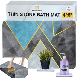 MATIRELIA Ultra Thin Bath Mat 4 in 1 Set – 2X Water Absorbing Bath Mat with Soap Dishes – Foldable Fast Drying Bathroom Mat (24x16) Inches, Non-Slip & Stylish Bath Mat Quick Dry – Washable Bath Mat