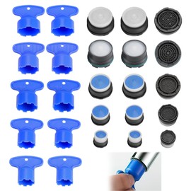 hoeslaw 25 Pcs Kitchen Faucet Aerator, Replacement Inserts for Sink Tap Flow Restrictor, Efficient 15 Cache Aerators with 10 Key Removal Wrench Tool for Bathroom Kitchen (M16.5 18.5 21.5 22.5 24 mm)