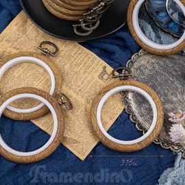 Framendino, 15 Pack Round Mini Embroidery Hoops 3 Inch Imitated Wood Display Frame Circle Cross Stitch Hoop Ring for Art Craft Sewing Hanging Ornaments