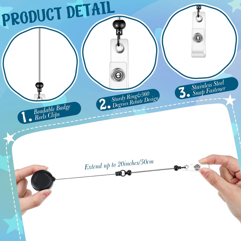 Sayglossy 12 Pcs Beadable DIY Badge Reel Kit Retractable ID