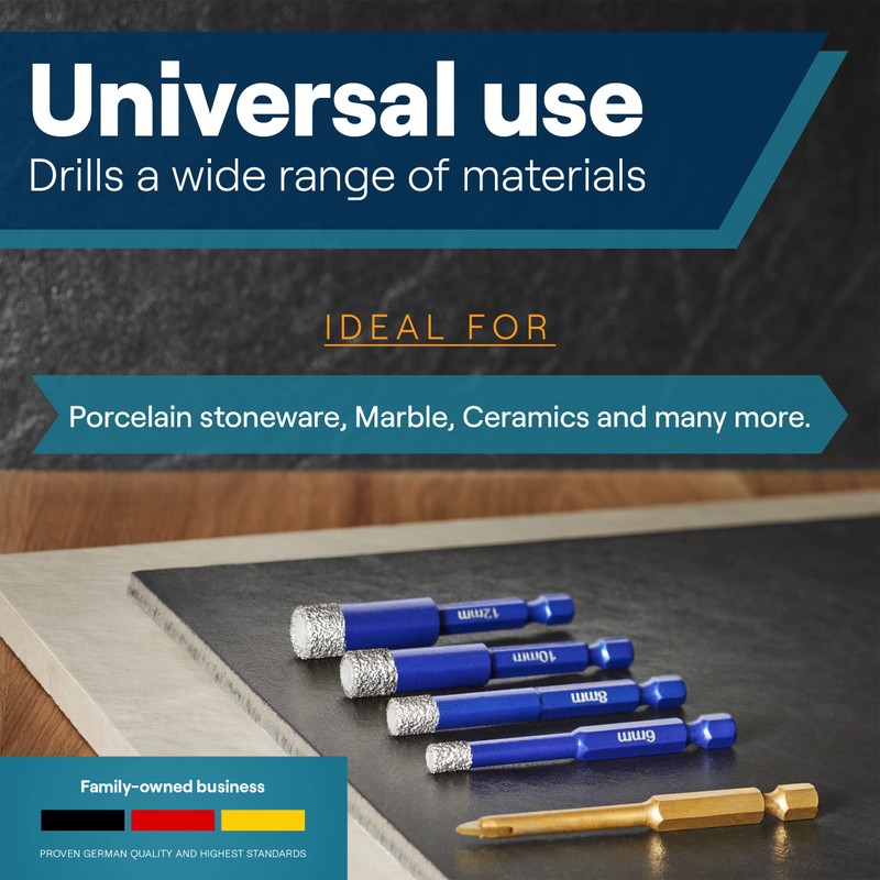 Dry Diamond Drill Bits - 5 Pcs Set 1/4", 5/16",