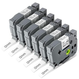 6-Pack Tze-231 Label Maker Refills for Brother Label Maker Tape, 12mm x 8m Laminated White Tape Replacement for Brother P-Touch Label, Pt-D600 Pt-D610bt Pt-P710bt Pt-P700 Pt- P910bt