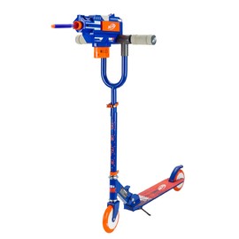 NERF Kick Scooter for Kids, Dual Barrel Blaster Fires Up to 40 Feet, Supports Up to 150lbs, Rear Brake, Sturdy Steel Frame, Wide Surface Textured Molded Deck, Outdoor Activities for Boys/Girls