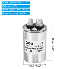 PATIKIL 6uF 6MDF 370/440VAC Fan Start Capacitor,2Pcs CBB65 Circular Run Capacitor for Air Conditioner Cool Heat Pump Condenser Straight