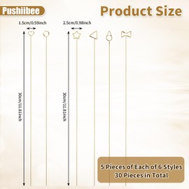 30Pcs Flower Card Holder Stick, 11.8 in 6 Styles Metal Floral Card Holder Stick, Gold Flower Pick Card Holder Heart Shape Flower Arrangement Card Holder for Wedding Birthday Party