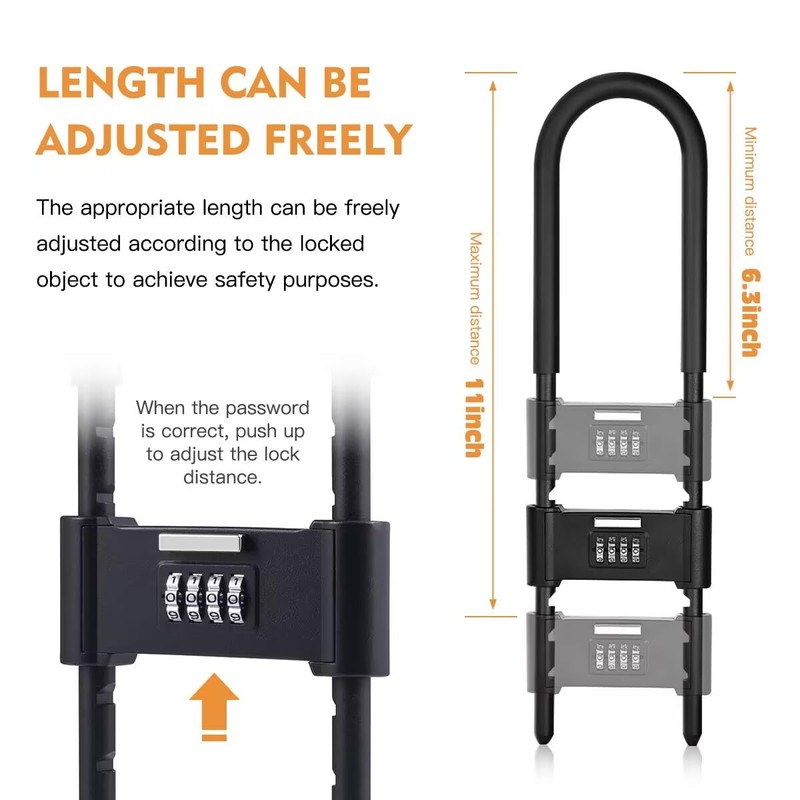 Long Shackle Padlock -U-Lock-Bike Combo U-Lock - Four-Position Combination Padlock