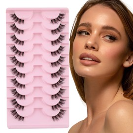 Glowing Win Half Lashes with Glue Natural Look False Eyelashes Clear Band with Bond and Remover 10 Pairs Cat Eye Lashes Kit Wispy Eyelashes Corner Lashes Set Reusable Strip Lashes