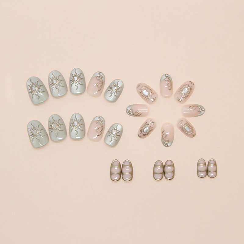 24Pcs Almond Press on Nails Short Oval Fake Nails Blackish