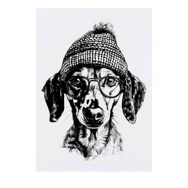 'Daschund Wearing Glasses' Temporary Tattoo - Water Resistant, Skin-Safe, Non-Toxic Transfer (TO00076169)