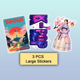 BETANAS 100 PCS South Korea Stickers – Korean Travel Icons, Food & Culture Vinyl Waterproof Decals for Laptop, Scrapbook, Water Bottle, Car, Guitar – Fun Gift for Teens & Adults