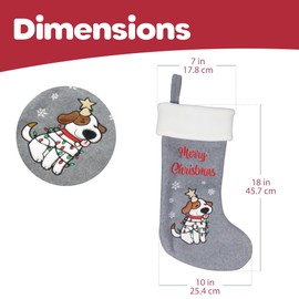 BambooMN 1 Pc Set 18" Classic Hand Embroidered Sequined Cute Animal Christmas Stocking, 20 Christmas Light Dog