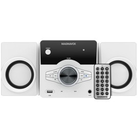 Magnavox MM442 3-Piece Top Loading CD Shelf System with Digital PLL FM Stereo Radio, Bluetooth Wireless Technology, and Remote Control in Black | Blue Lights | LED Display (White) (Renewed)