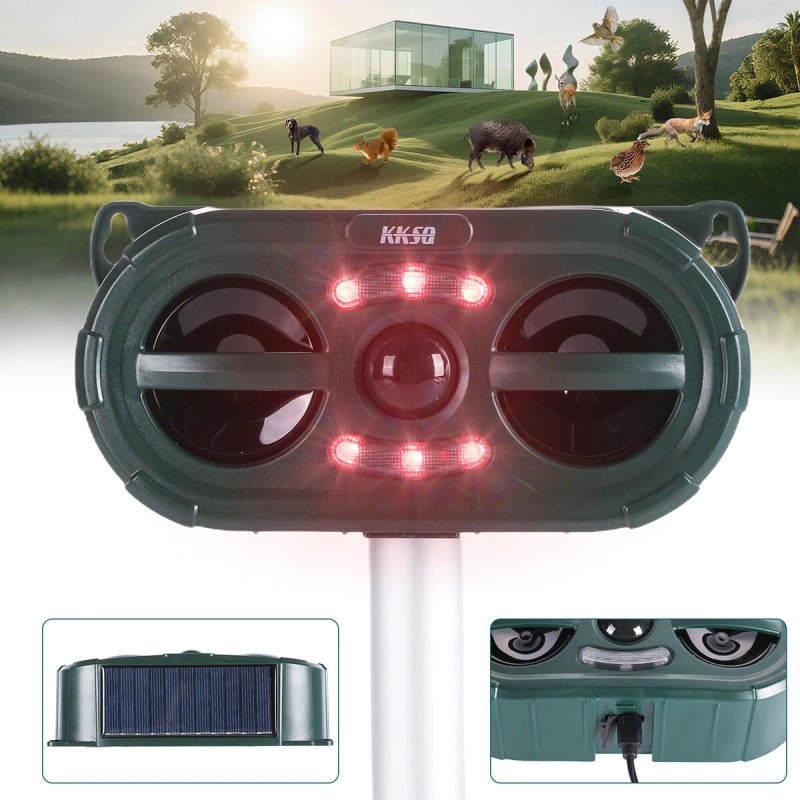 Repelente de animales ultrasónico solar para gatos, ardillas, ciervos, mapaches