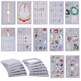 MINIBIGBOX 12Set Jewelry Organizer Trays Stackable Jewelry Organizer Trays for Drawers Jewelry Display Case Storage for Earring Necklace Rings Bracelet Watch