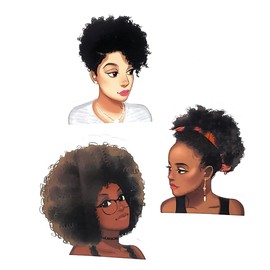 Sticker Boogie Decorative Semi-Gloss Vinyl Die Cut Stickers – Set of 3 "Afro" Style Natural Hair Black Women Art Decals for Laptops, Water Bottles, Notebooks, Planners and Personal Items