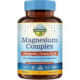 Terranics Magnesium Complex Supplement with Glycinate, Citrate, Taurate & Malate | Supports Muscle, Nerve & Mood Health | Includes Ashwagandha, L-Theanine, Vitamin D3 & B6 | 120 Capsules | Non-GMO