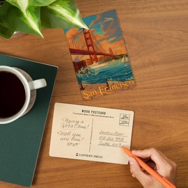 San Francisco, California, Golden Gate Bridge (4x6 Birch Wood Postcards, 2-Pack Stationary, Rustic Home Wall Decor)