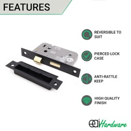 EAI Mortice Bathroom Lock | 61x44mm | Matt Black - Pack of 1