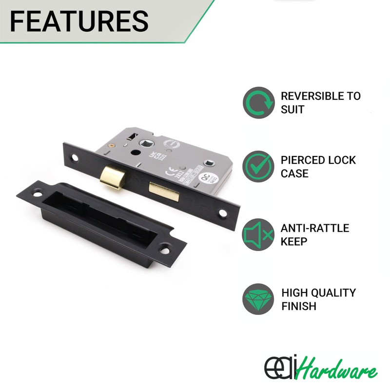 EAI Mortice Bathroom Lock | 61x44mm | Matt Black -