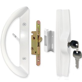 ALLYWASAI Patio Sliding Door Handle Set with Mortise Lock, Key Cylinder and Keeper, Replacement Handle Lock Set Fits Door Thickness from 1-1/2" to 1-3/4", 3-15/16" Screw Hole Spacing, Keyed, White