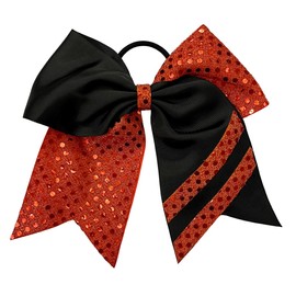 New "CONFETTI STRIPES Black Orange" Cheer Bow Pony Tail 7 Inch Girls Hair Bows Cheerleading Dance Practice Football Games Competition Birthday Tick Tock Grosgrain Ribbon