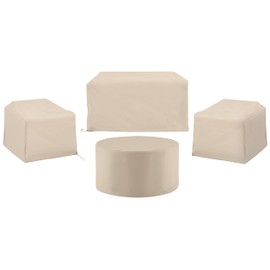Crosley Furniture MO75029-TA Heavy Gauge Reinforced Vinyl 4-Piece Outdoor Furniture Cover Set (2 Chairs, 1 Loveseat, & 1 Round Table), Tan
