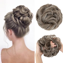 SARLA Messy Bun Hair Piece for Women Girls Synthetic Scrunchies Buns Extension Hairpieces Updo Pony Tail Middle Grey