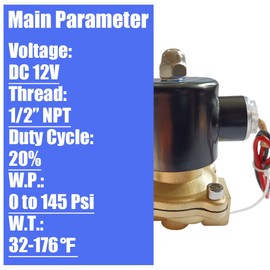 Qolekog 1/2" NPT Brass Electric Solenoid Valve 12V Normally Close For Air Water Fuel with 1/2" MNPT Hex Brass Fitting Yellow