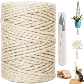 Cuerda de Yute Natural, Natural Trenzada de 3mm x 200m, Cordel de Yute con Cortador, Hilo de Yute, Yute En Rollo, para Manualidades, Envolver de Regalos, Materiales de Embalaje, Jardinería (Blanco)