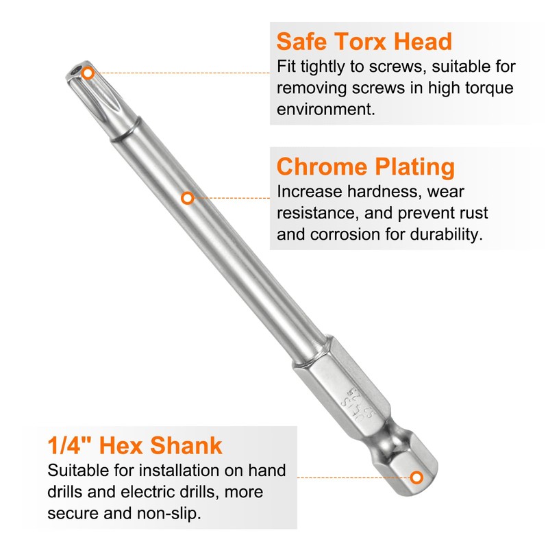 sourcing map T25 Security Torx Bit 1/4" Hex Shank 3"