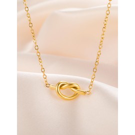 Dreamtimes Knoten Love Necklace für Frauen Forever Love Knot Infinity Necklace für Paare Dainty Forever Infinity Edelstahl Halskette Freundschaft (Gold)