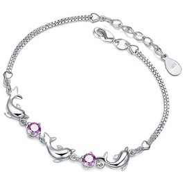 SAFIGLE Elegant Amethyst Bracelet Dolphin Jewelry Set for Women Teen Girls Beach Party Accessory