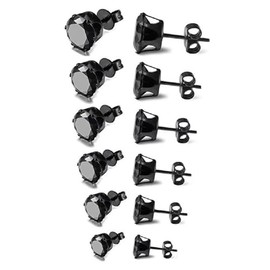 5 Pairs Set Stainless Steel Stud Earrings Minimalist Cubic Zirconia CZ/Ball Earrings Studs Set for Men Women 3MM-8MM - Black