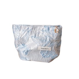 RANIT Fresh Style Lily Embossed Cosmetic Bag - Travel Toiletry Organizer, Versatile Makeup Storage & Coin Purse (Blue, Small)