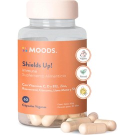 Moods | Multivitamínico Natural - Adaptógeno Melena de León y Shiitake - Zinc y Resveratrol - Vitaminas C, D, B12-60 Cápsulas Veganas - Shields Up! - Immune