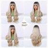 Aecaeceo Long Blonde Wig with Bangs Long Wavy Wigs for