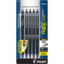 PILOT FriXion Synergy Clicker - Bolígrafos de tinta de gel borrables, recargables y retráctiles, punta extrafina de 0.5 mm, tinta negra, paquete de 5