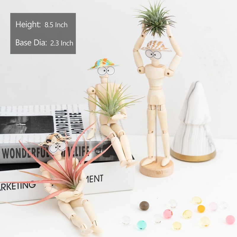 Melphoe 3 Pack Air Plant Holder Wooden Jointed Mannequin Tabletop