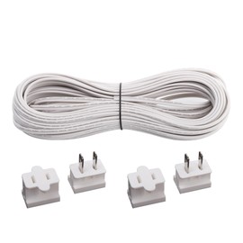 Erlandens 50FT UL Listed 18/2 Wire SPT-2 Wire Electrical Wire 18-Gauge 2-Conductor Wire Soft Parallel Wire 2pin Stranded Copper Wire with 4 Vampire Plugs, White