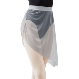 DanceDaily Irregular Ballet Short Skirt for Women, Elastic Waistband Sheer Skirts for Ballerina, Dancing, Ice Skating Grey