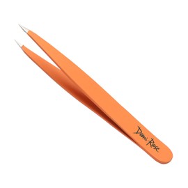 DEMI ROSE Pointed Tweezers Precision - 100% Stainless Steel Ingrown Hair Tweezers for Women Facial Hair - Sharp Fine Point Tip Tweezers for Splinter Removal (Pumpkin Orange)